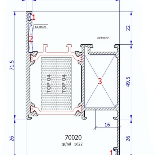 70020 – Geal HP 700 –  Telaio maggiorato con battuta 26 mm