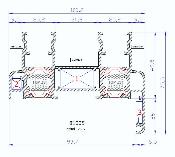 81005 – HP SLICK – Telaio arrotondato a due binari con battuta per anta 40 mm
