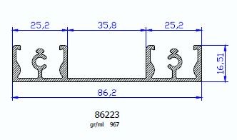 86223 – HP SLICK – Telaio-soglia ribassato a due binari per anta 45 mm