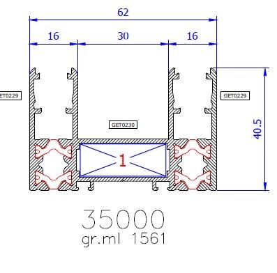 35000  – HP SLICK 62 – Telaio a due binari senza battuta per anta 35 mm