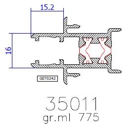 35011  – HP SLICK 62 – Profilo di incontro frontale ante per anta 35 mm